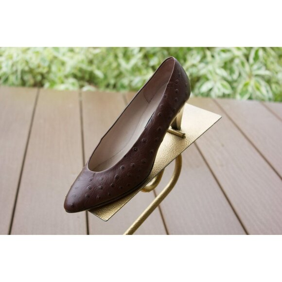 Vintage 1980's Women's Pumps Shoes PVaneli Brown Ostrich Made In Italy Size 5.5M - Picture 1 of 4